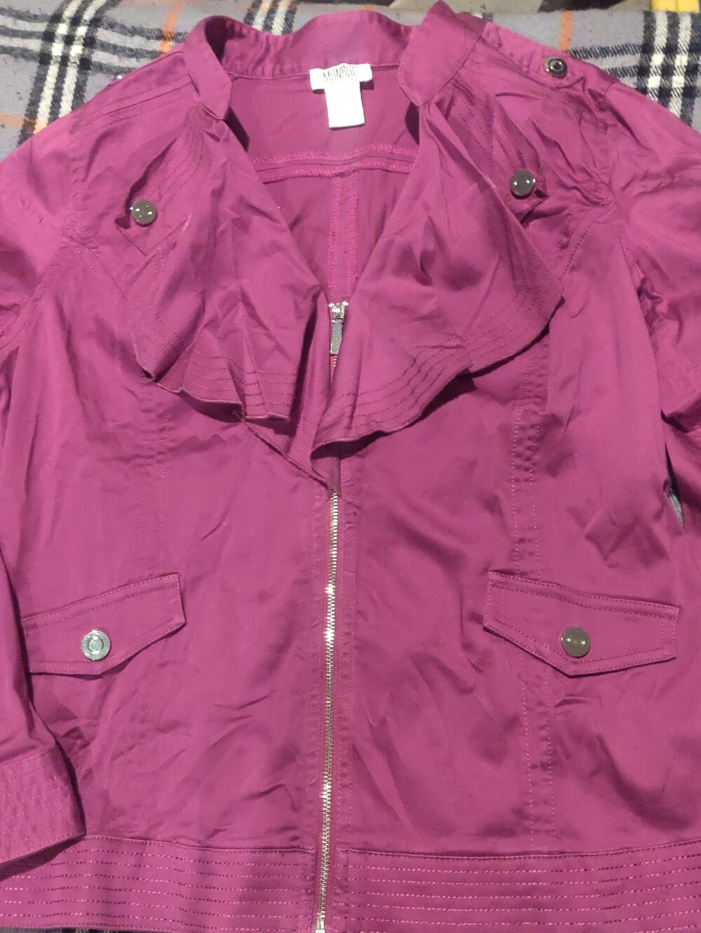 Women's Fuchsia Zip-Front Jacket Monroe And Main Cotton Spandex Size L Detailing - Picture 2 of 13